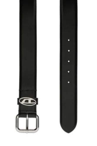 b-1dr oval D-ögla 3,9 cm läderbälte med logotypplatta