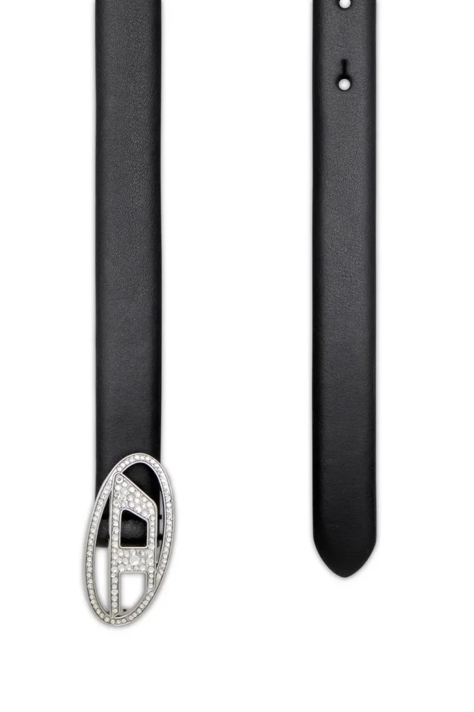b-1dr strass 20 1,9 cm smalt läderbälte med kristallspänne