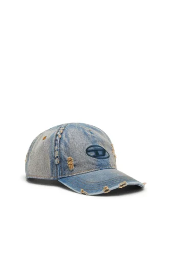 c-enic Denimkeps med slitna detaljer och broderad logotyp
