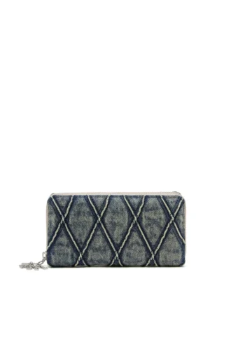 charm-d continental zip l Plånbok med dragkedja i argyle-quiltad denim