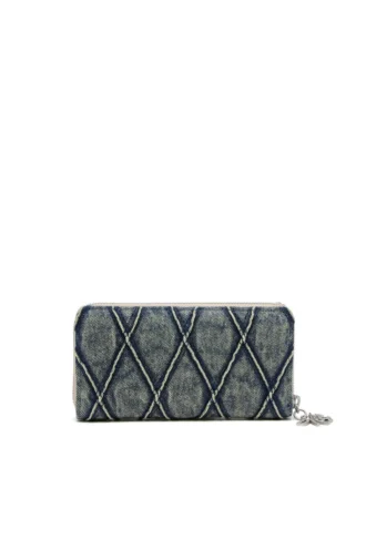 charm-d continental zip l Plånbok med dragkedja i argyle-quiltad denim