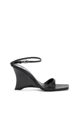 d-amber sandal kilklack D-Amber-Wedge sandaler i läder med ödleeffekt