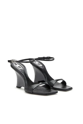 d-amber sandal kilklack D-Amber-Wedge sandaler i läder med ödleeffekt