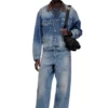 d-denver-s1 Truckerjacka i denim med kontrasterande läderdetaljer d-denver-s1 Truckerjacka i denim med kontrasterande läderdetaljer