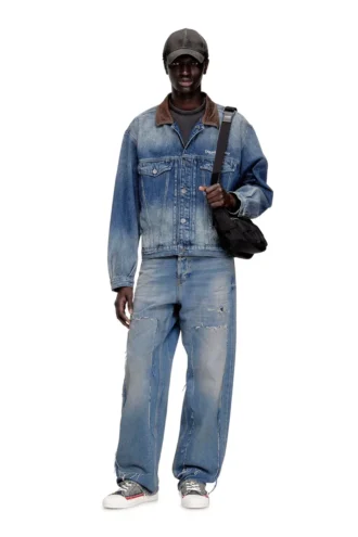 d-denver-s1 Truckerjacka i denim med kontrasterande läderdetaljer