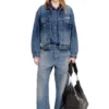 d-denver-s1 Truckerjacka i denim med kontrasterande läderdetaljer d-denver-s1 Truckerjacka i denim med kontrasterande läderdetaljer