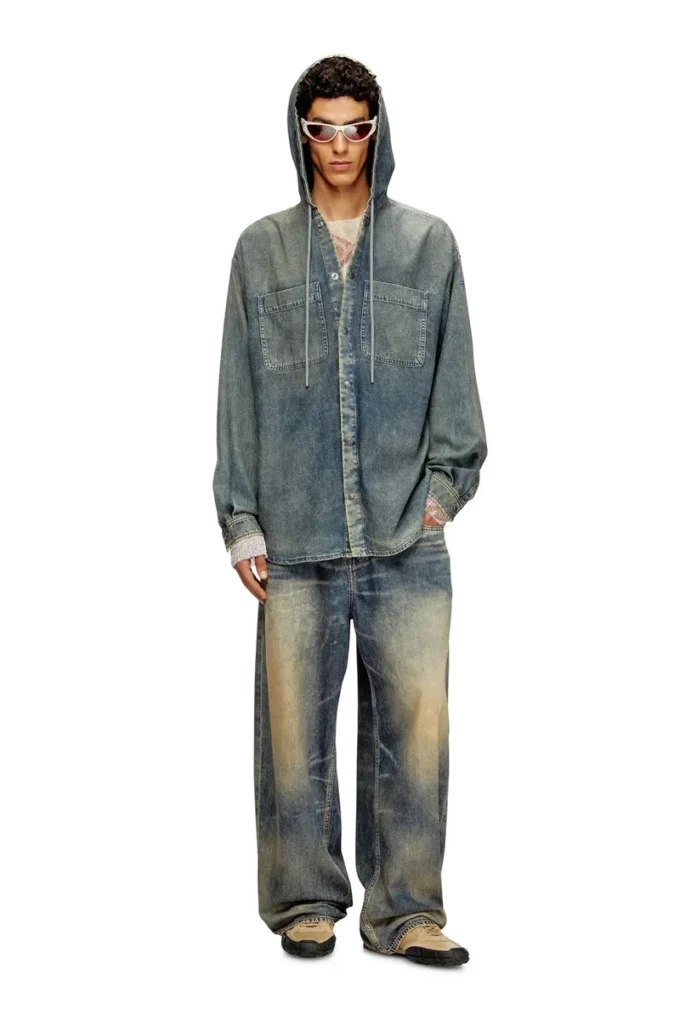 d-dewny-hood-s2 Overskjorta i marmorerad belagd denim d-dewny-hood-s2 Overskjorta i marmorerad belagd denim