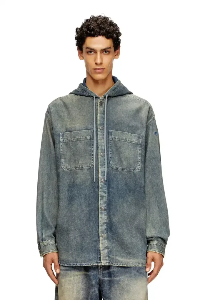 d-dewny-hood-s2 Overskjorta i marmorerad belagd denim d-dewny-hood-s2 Overskjorta i marmorerad belagd denim