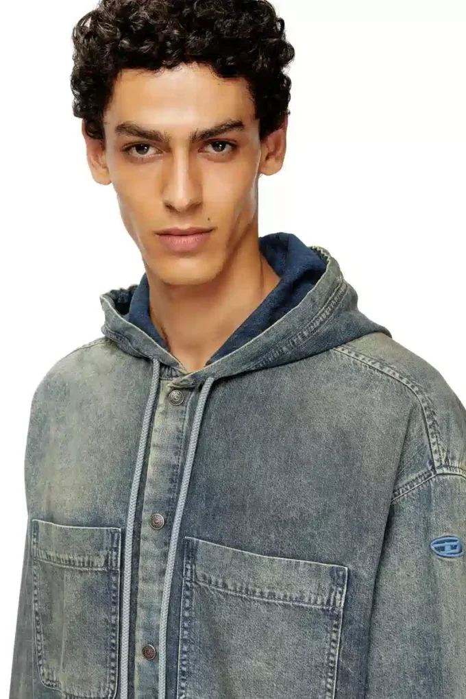 d-dewny-hood-s2 Overskjorta i marmorerad belagd denim d-dewny-hood-s2 Overskjorta i marmorerad belagd denim