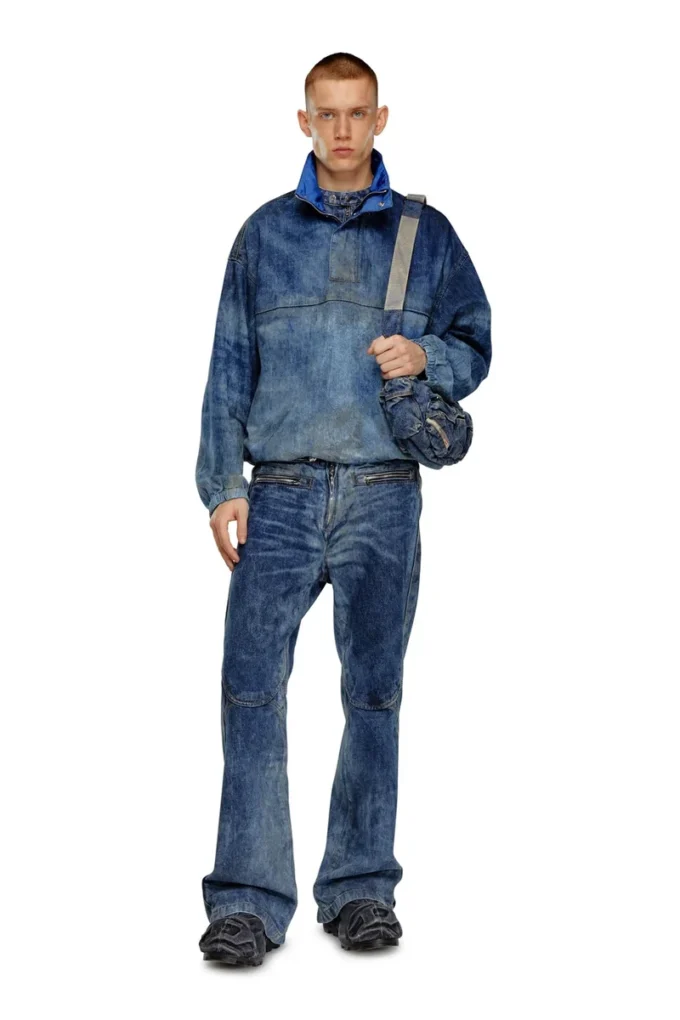 d-flow-fse Pulloverjacka i denim med smutsig effekt d-flow-fse Pulloverjacka i denim med smutsig effekt