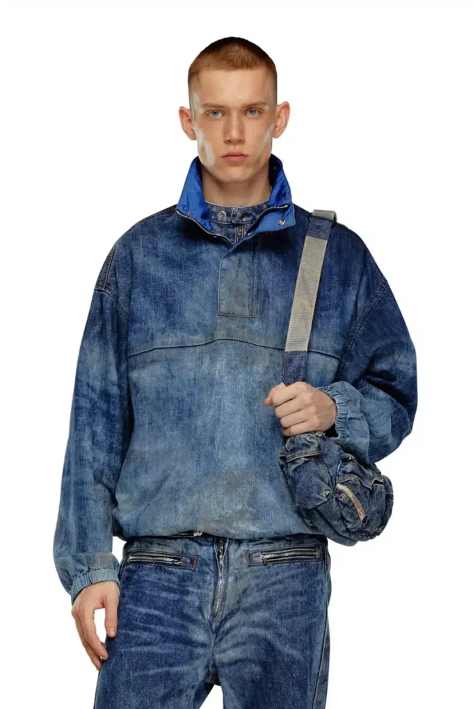 d-flow-fse Pulloverjacka i denim med smutsig effekt d-flow-fse Pulloverjacka i denim med smutsig effekt