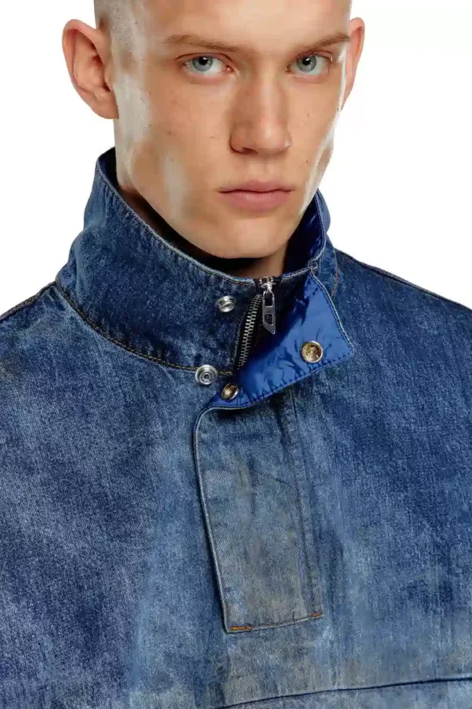 d-flow-fse Pulloverjacka i denim med smutsig effekt d-flow-fse Pulloverjacka i denim med smutsig effekt