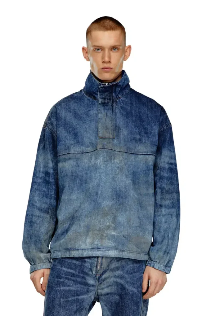 d-flow-fse Pulloverjacka i denim med smutsig effekt d-flow-fse Pulloverjacka i denim med smutsig effekt