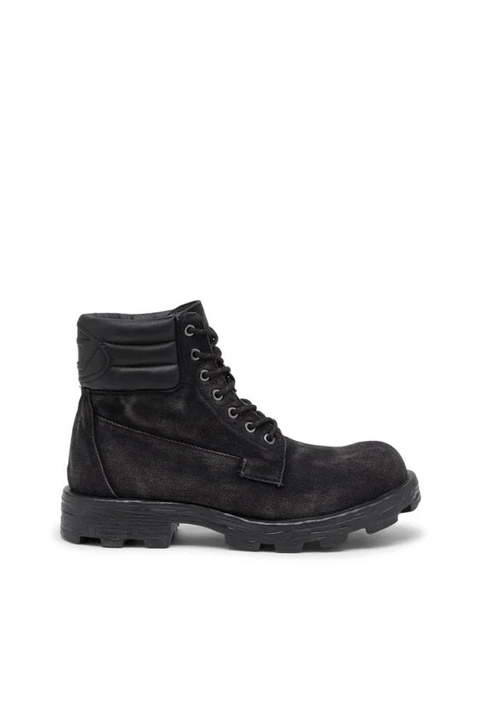 d-hammer snörning D-Hammer-Combat boots i denim och läder d-hammer snörning D-Hammer-Combat boots i denim och läder