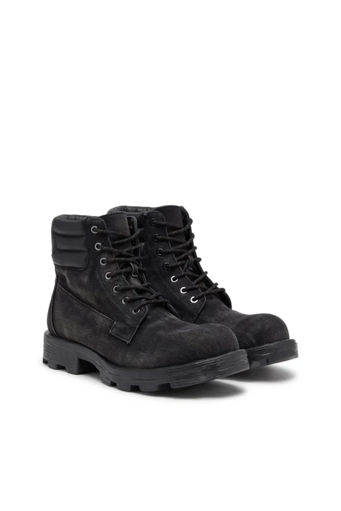 d-hammer snörning D-Hammer-Combat boots i denim och läder d-hammer snörning D-Hammer-Combat boots i denim och läder