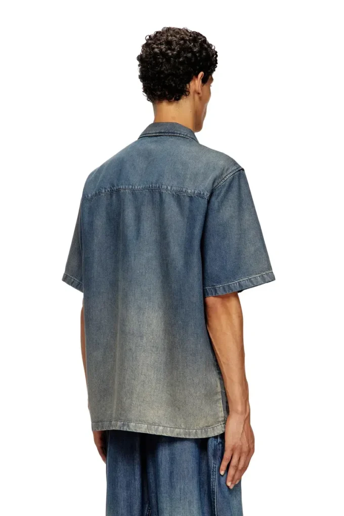 d-nabil-s3 Bowlingskjorta i gradientfluid denim d-nabil-s3 Bowlingskjorta i gradientfluid denim