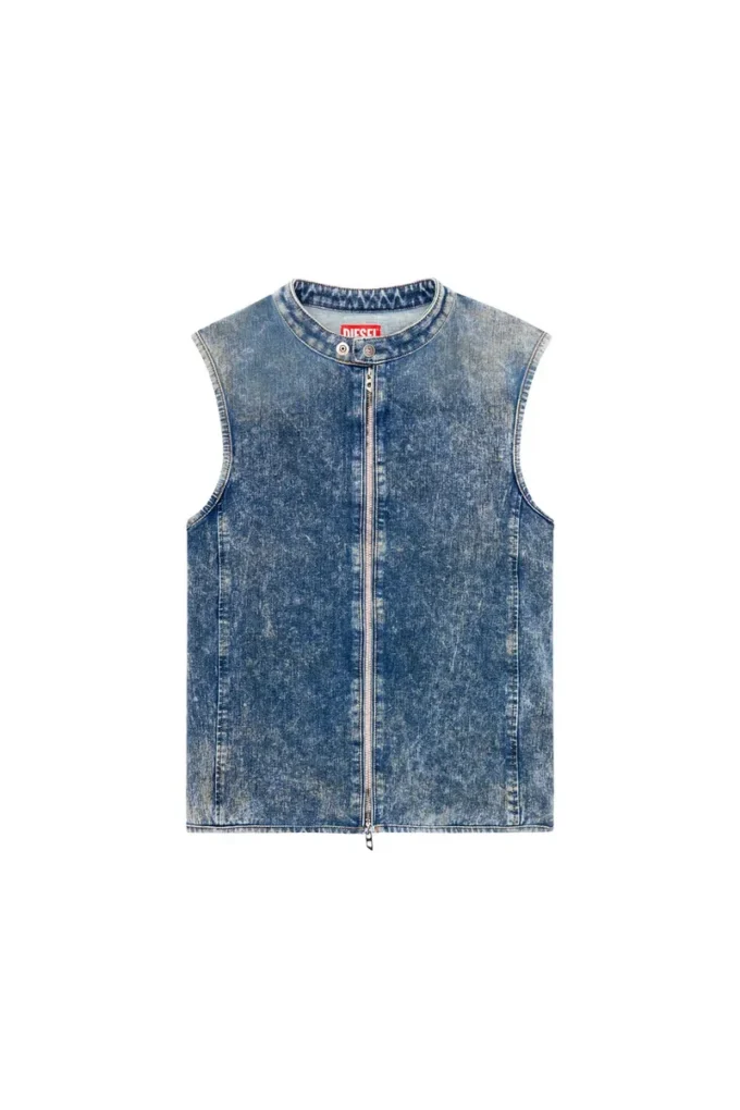 d-nata-fse Ärmlös denimtop med biker-detaljer d-nata-fse Ärmlös denimtop med biker-detaljer