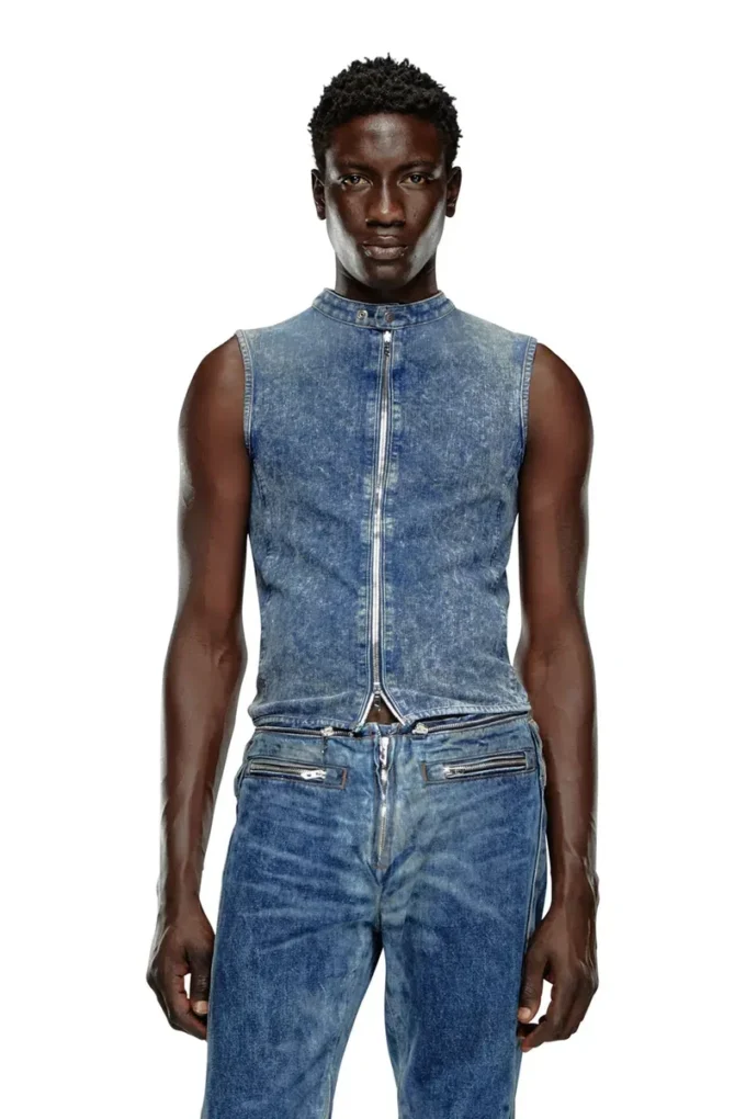 d-nata-fse Ärmlös denimtop med biker-detaljer d-nata-fse Ärmlös denimtop med biker-detaljer