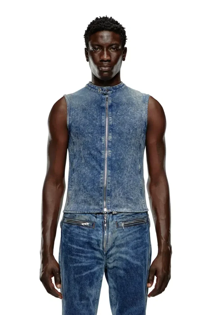 d-nata-fse Ärmlös denimtop med biker-detaljer d-nata-fse Ärmlös denimtop med biker-detaljer