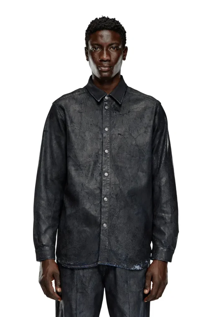 d-simply-fse Denimskjorta med craquelé-beläggning d-simply-fse Denimskjorta med craquelé-beläggning