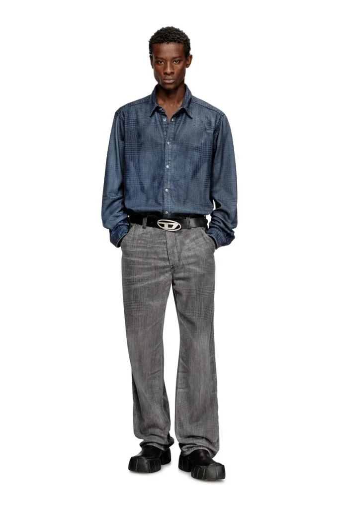 d-simply-s13 Skjorta i flytande Prince of Wales-denim