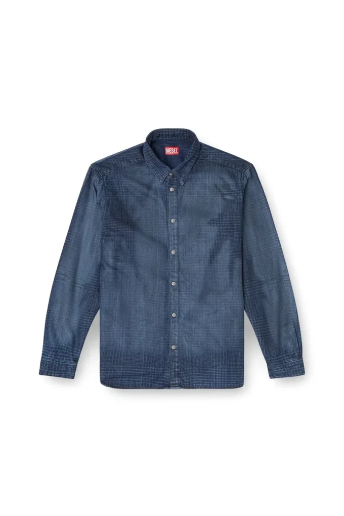 d-simply-s13 Skjorta i flytande Prince of Wales-denim