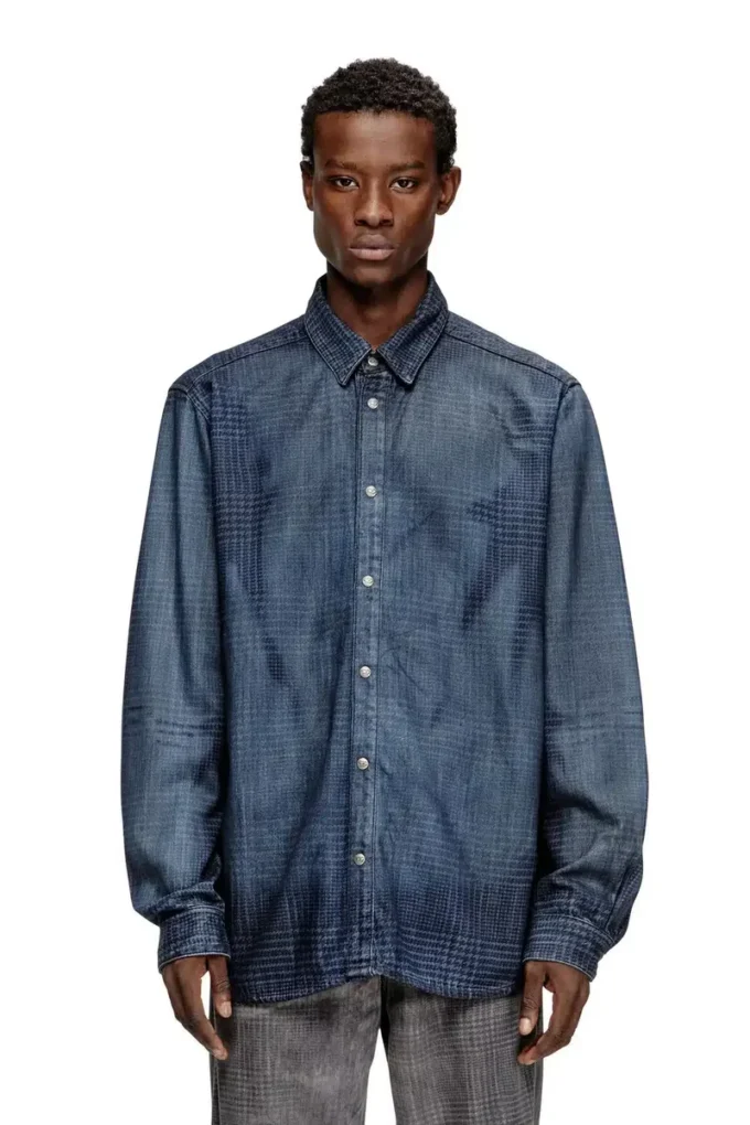 d-simply-s13 Skjorta i flytande Prince of Wales-denim