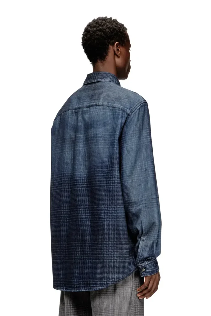 d-simply-s13 Skjorta i flytande Prince of Wales-denim