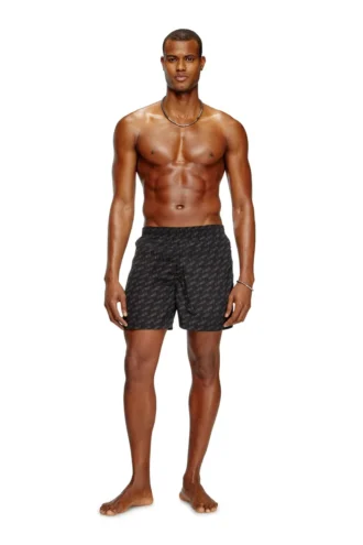 daniel-41-mono-utlt Halvlånga badshorts med logotyp över hela plagget