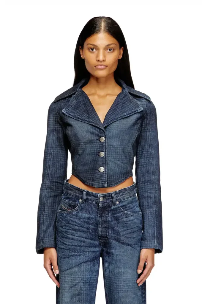 de-ali-s Kort jacka i Prince of Wales-denim de-ali-s Kort jacka i Prince of Wales-denim