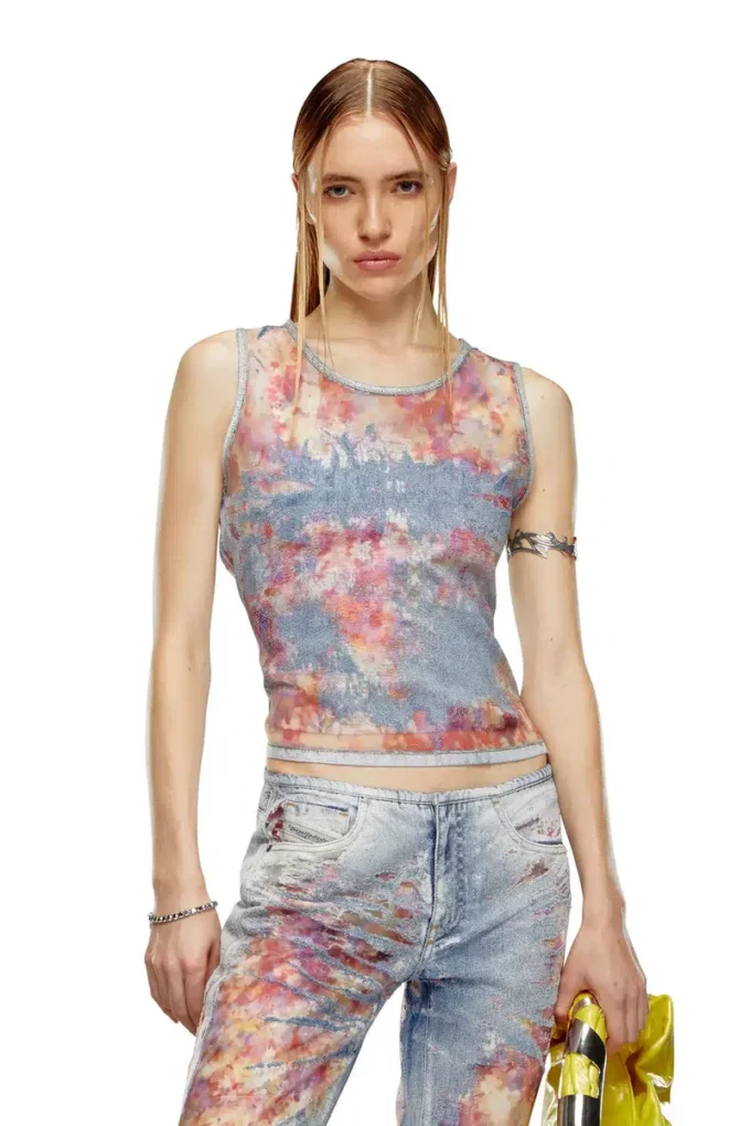 de-ciri-fse Linne i blommig devoré-denim de-ciri-fse Linne i blommig devoré-denim