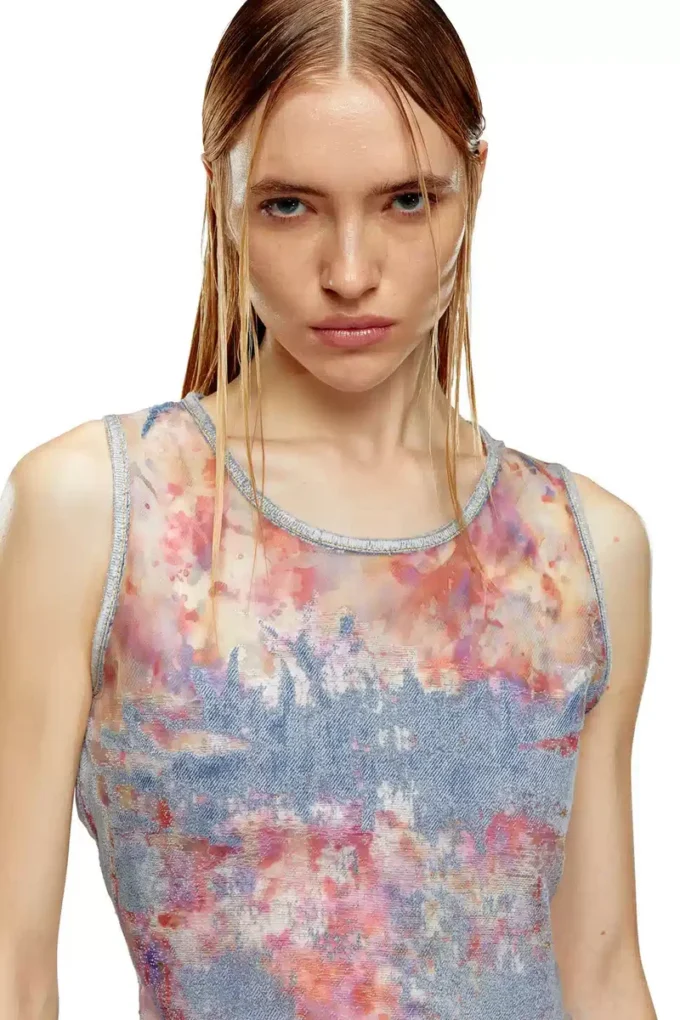 de-ciri-fse Linne i blommig devoré-denim de-ciri-fse Linne i blommig devoré-denim