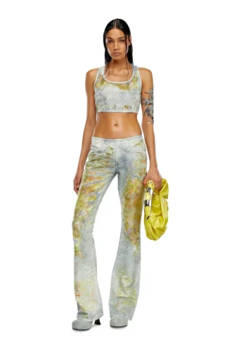 de-detop-fse Kort topp i blommig devoré-denim