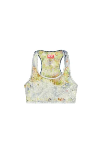 de-detop-fse Kort topp i blommig devoré-denim