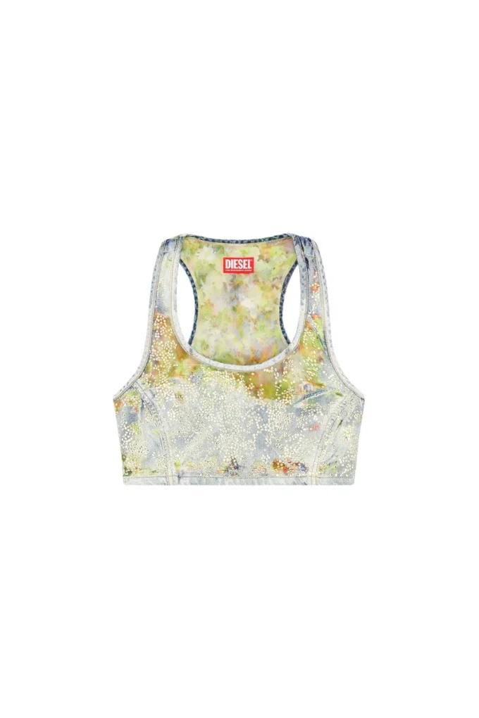 de-detop-fse Kort topp i blommig devoré-denim de-detop-fse Kort topp i blommig devoré-denim
