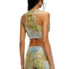 de-detop-fse Kort topp i blommig devoré-denim de-detop-fse Kort topp i blommig devoré-denim