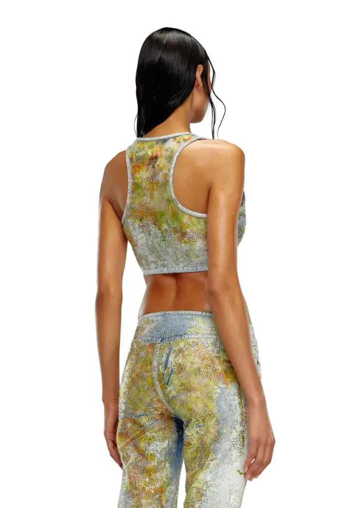 de-detop-fse Kort topp i blommig devoré-denim de-detop-fse Kort topp i blommig devoré-denim