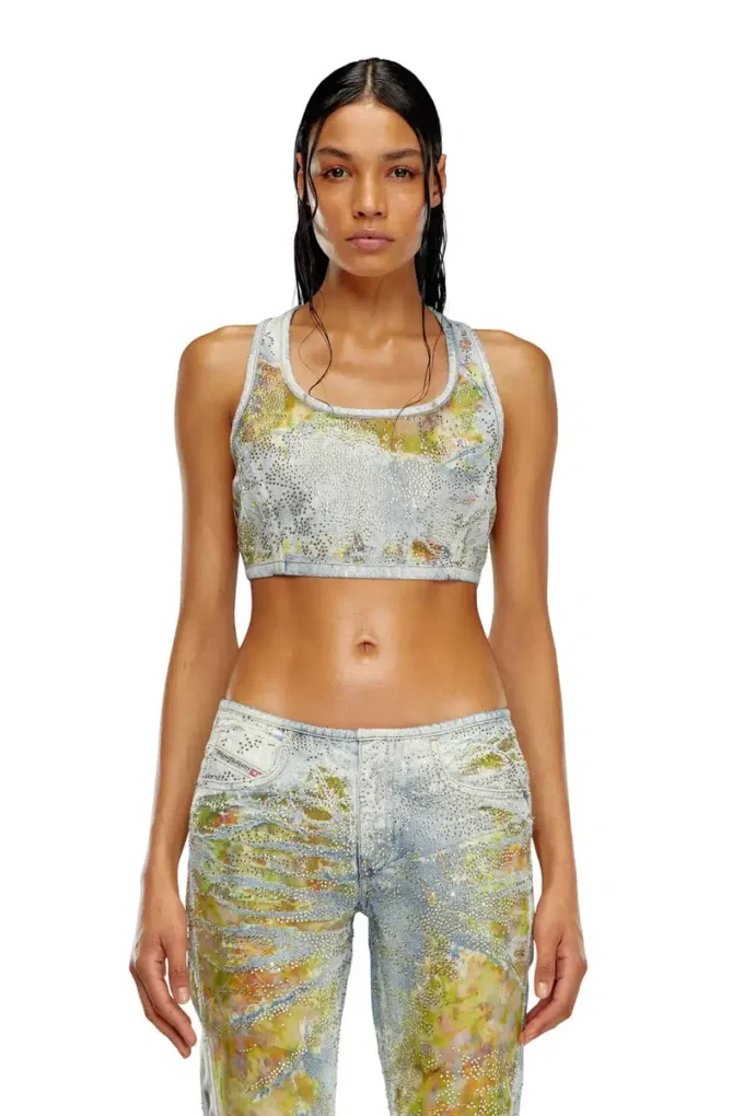 de-detop-fse Kort topp i blommig devoré-denim de-detop-fse Kort topp i blommig devoré-denim