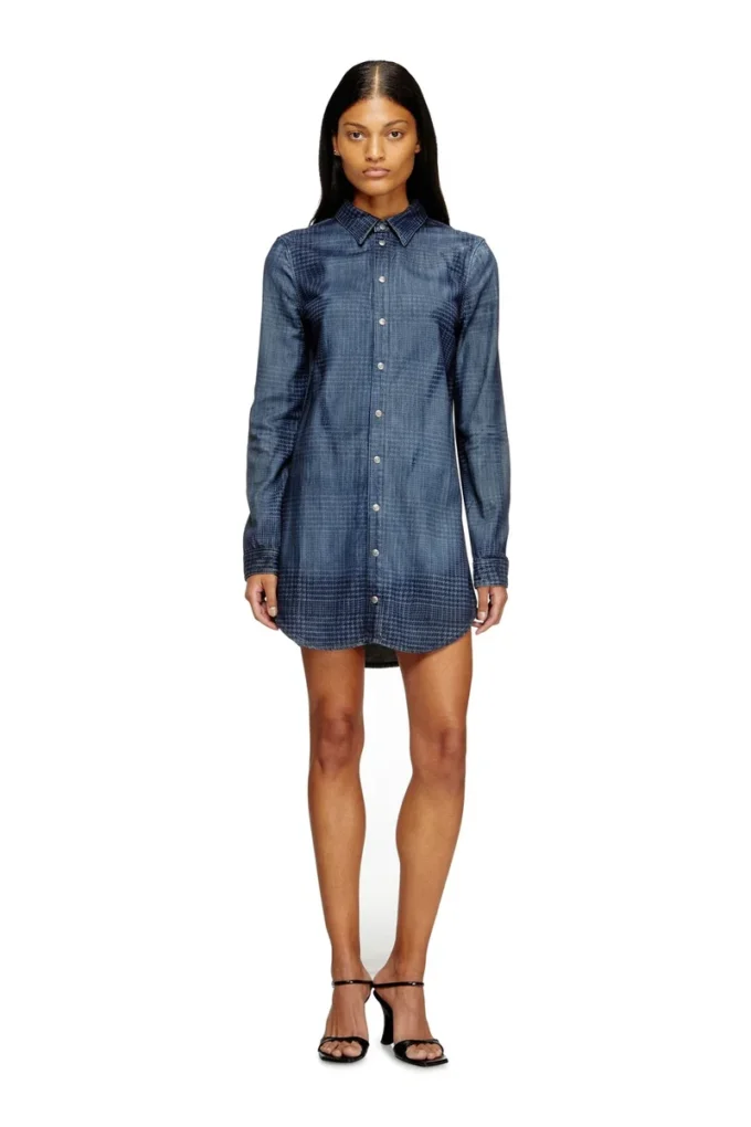 de-eazy dress-s Skjortklänning i flytande Prince of Wales-denim de-eazy dress-s Skjortklänning i flytande Prince of Wales-denim