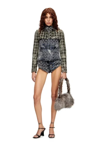 de-jizz-fsh2 Shorts i hundtandsmönstrad tie-dye-denim