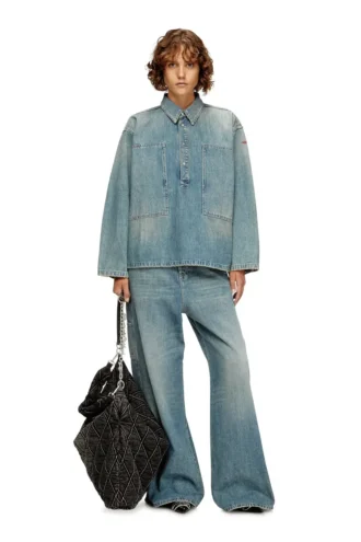 de-priss Henley-top i denim i utility-stil