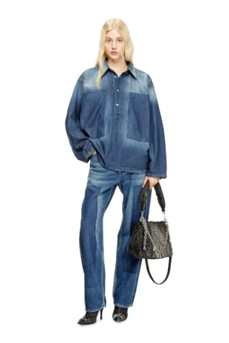 de-priss Henley-tröja i denim med kontrasteffekt