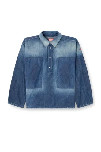 de-priss Henley-tröja i denim med kontrasteffekt