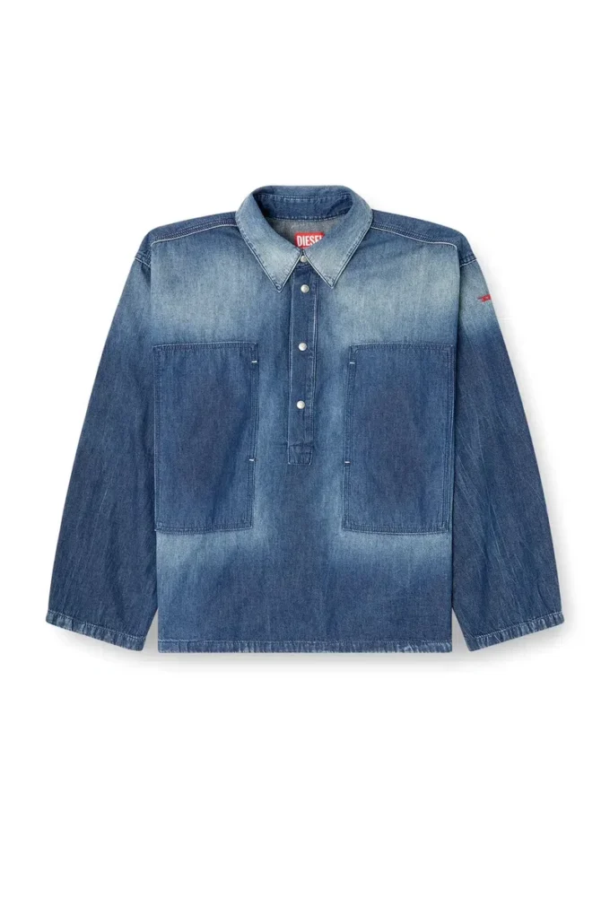 de-priss Henley-tröja i denim med kontrasteffekt de-priss Henley-tröja i denim med kontrasteffekt