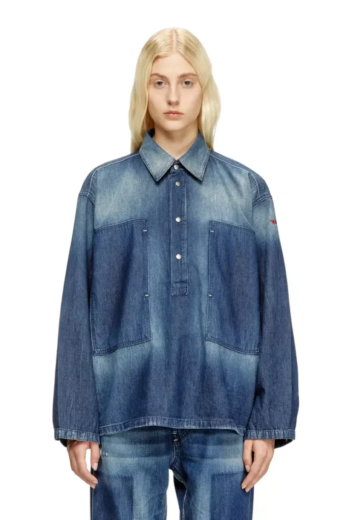 de-priss Henley-tröja i denim med kontrasteffekt de-priss Henley-tröja i denim med kontrasteffekt