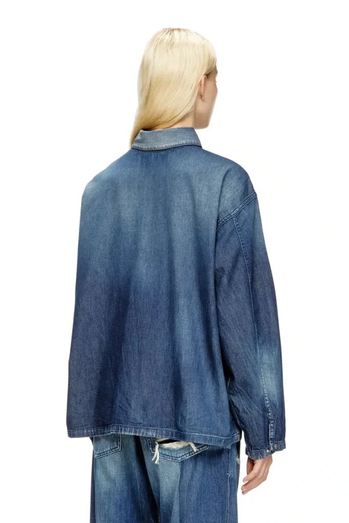 de-priss Henley-tröja i denim med kontrasteffekt de-priss Henley-tröja i denim med kontrasteffekt