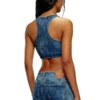 de-top-fse Kort denimtop med kristallplakett de-top-fse Kort denimtop med kristallplakett