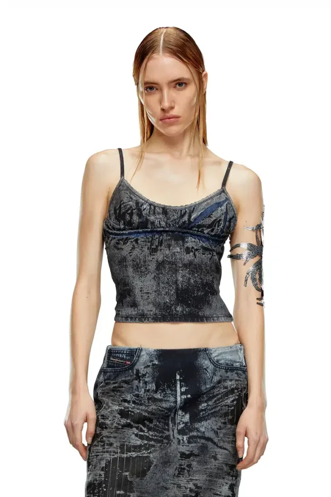 de-verni-fse Top i randig devoré-denim