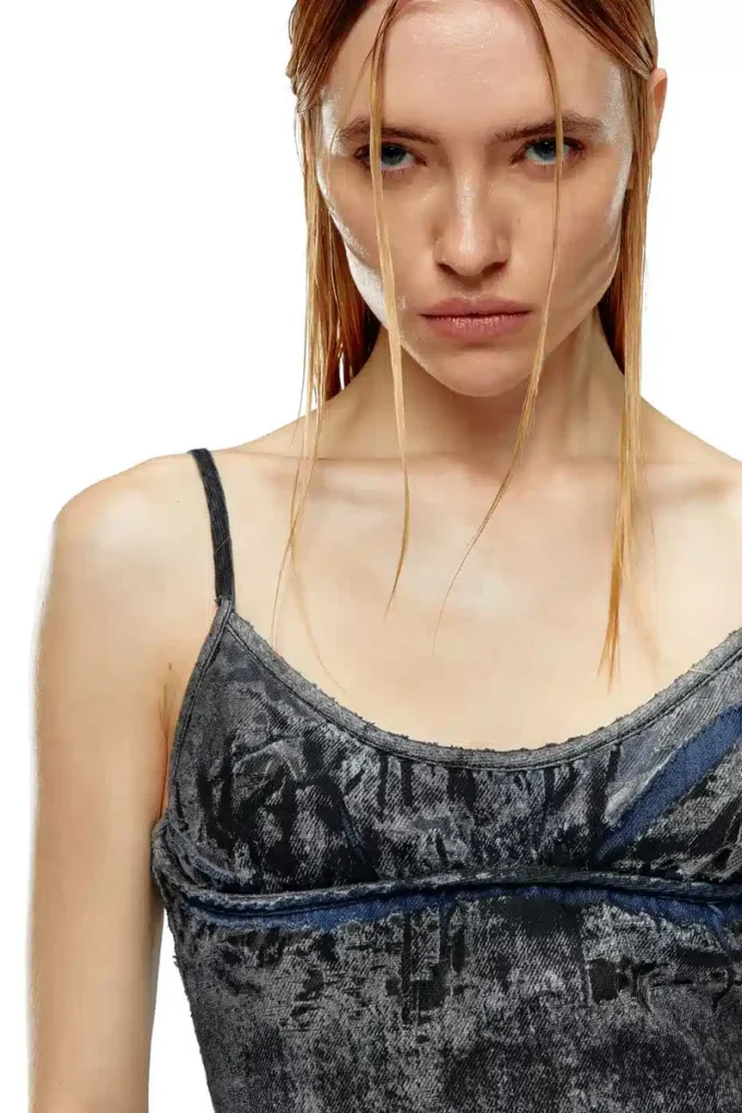de-verni-fse Top i randig devoré-denim