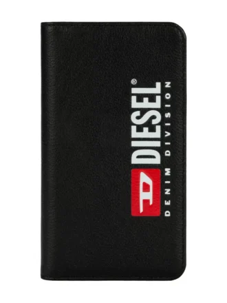 diesel 2-i-1 foliofodral för iPhone XS och iPhone X Svart läderfodral med tryckt och präglat logo, iPhone XS och X